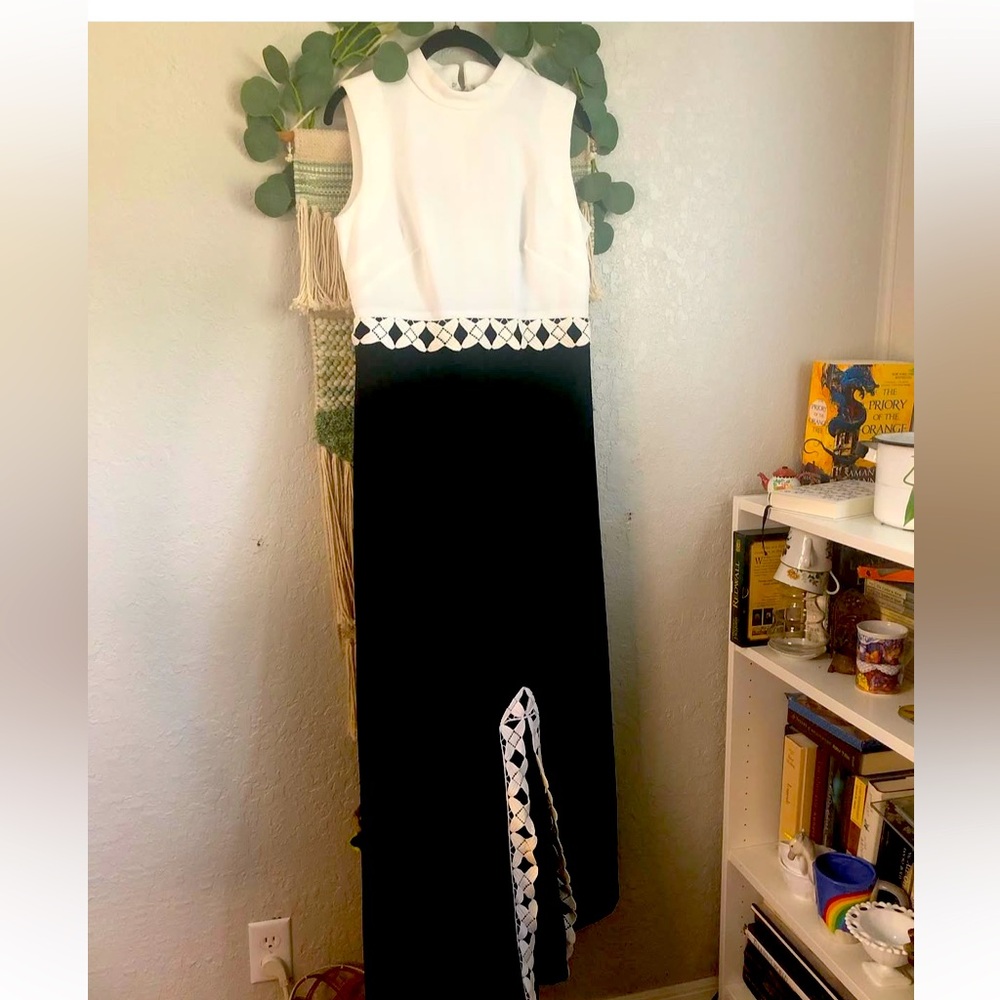 Elegant Vintage Black and White 70s Gown